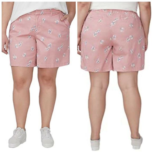 Lane Bryant Pants - Lane Bryant Pink Shorts Floral Stretch Khaki
